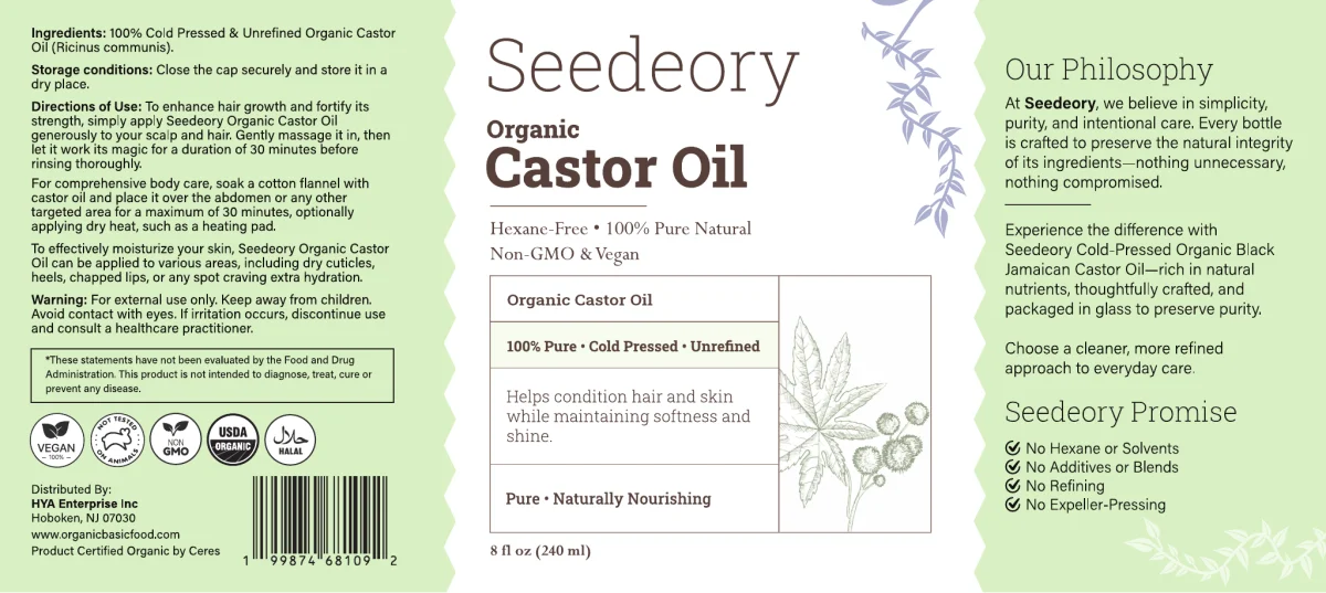 Seedeory Organic Castor Oil, Hexane-Free - 8 fl oz
