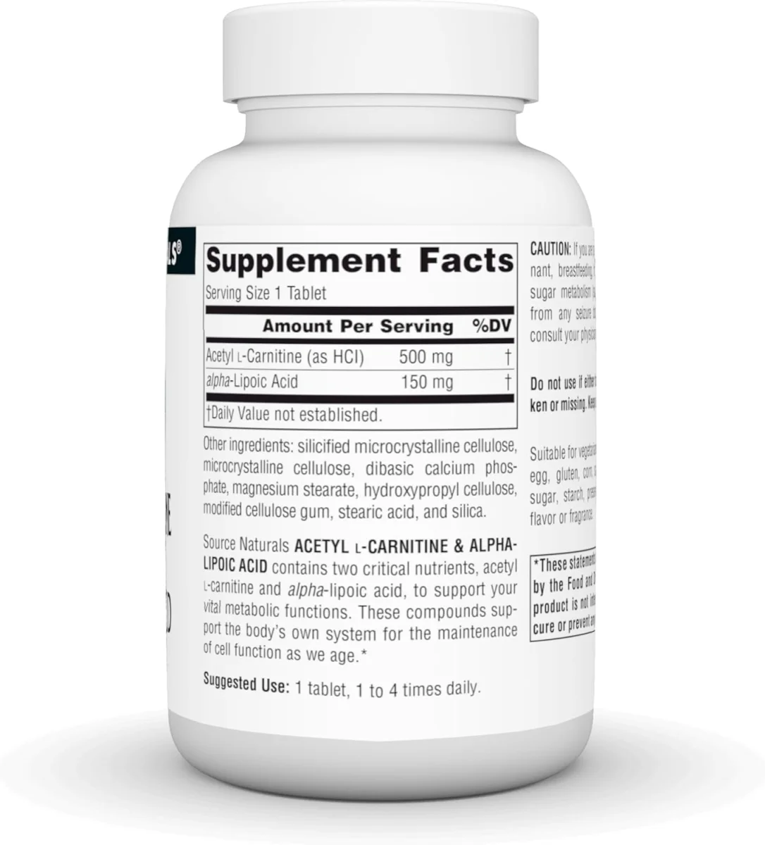 Source Naturals Acetyl L-Carnitine & Alpha-Lipoic Acid - 650 mg - 60 Tablets