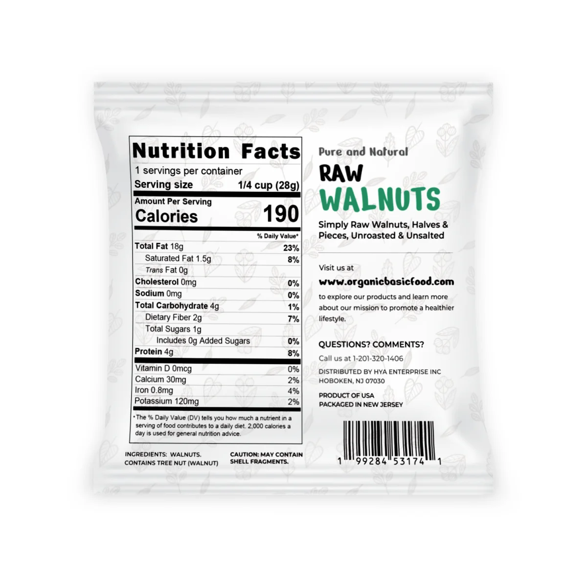Raw Walnuts, Halves & Pieces, Unroasted & Unsalted - 1 oz