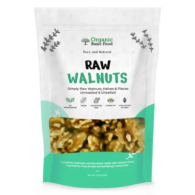 Raw Walnuts, Halves & Pieces, Unroasted & Unsalted - 12 oz