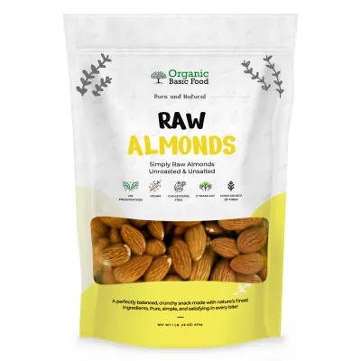 Raw Whole Almonds, Unroasted & Unsalted - 16 oz