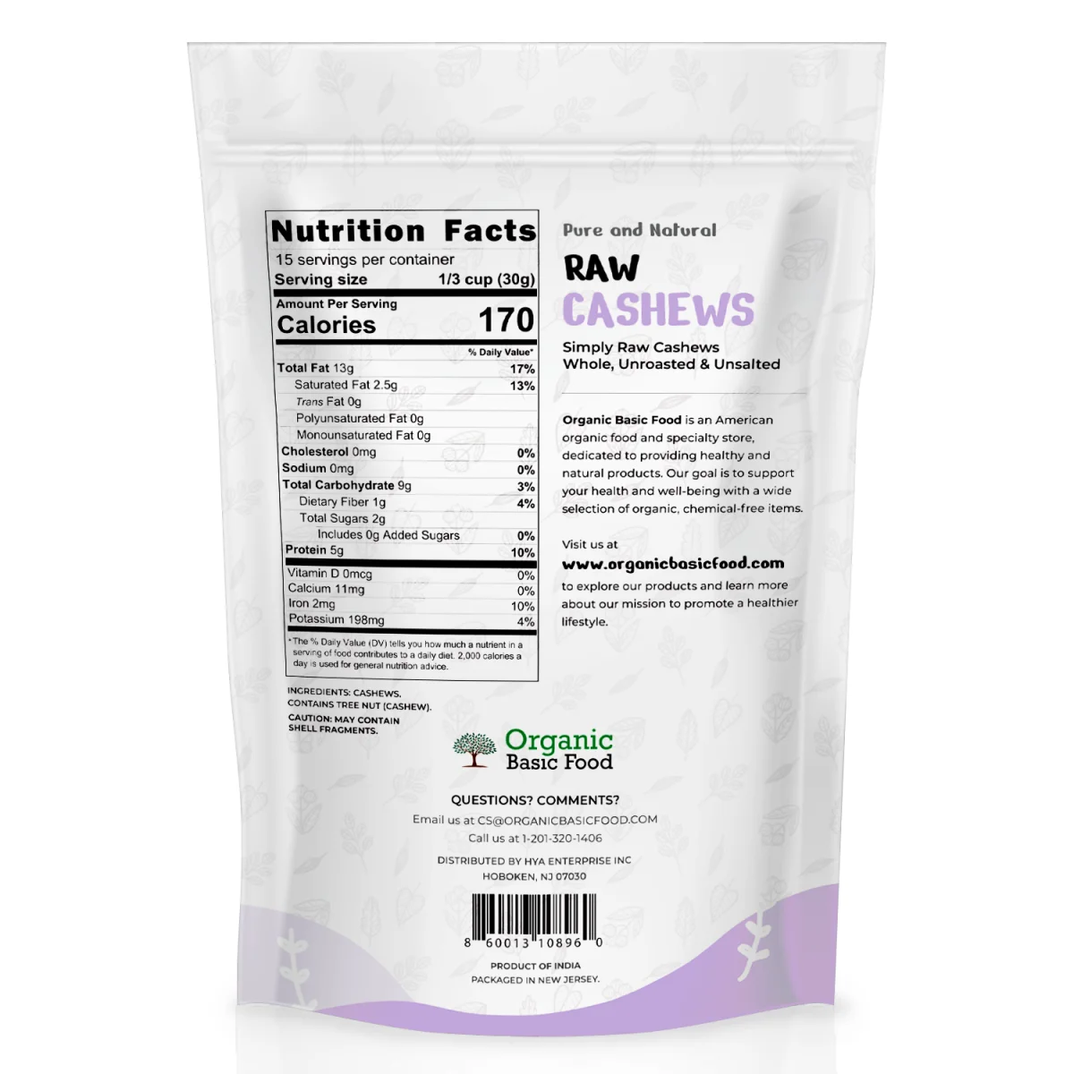 Raw Whole Cashews - 16 oz