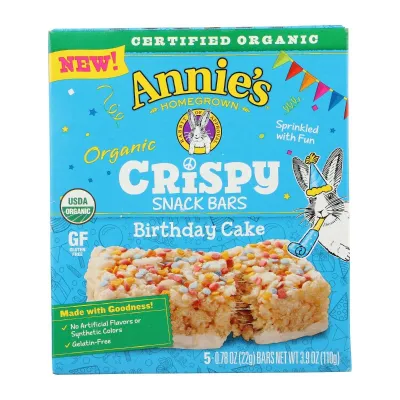 Annie's - Organic Gluten Free Crispy Snack Bars Birthday Cake 5count - Case Of 8 - 3.9 Oz
