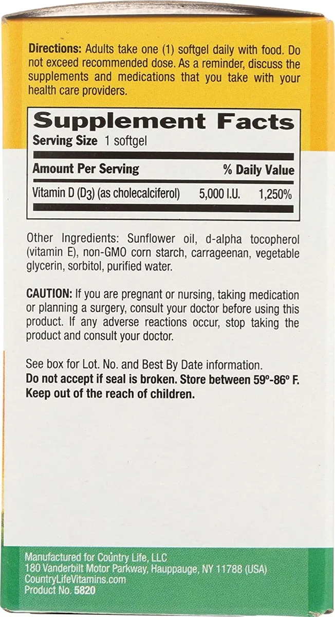 Country Life Vegan D3 - 5000 IU - 30 Vegan Softgels