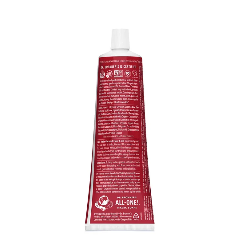 Dr. Bronner's Organic All-One Toothpaste Fluoride Free Cinnamon - 5 oz