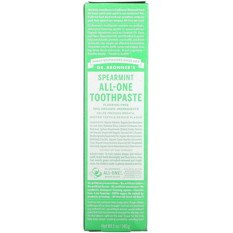 Dr. Bronner's Organic All-One Toothpaste Fluoride Free Spearmint - 5 oz