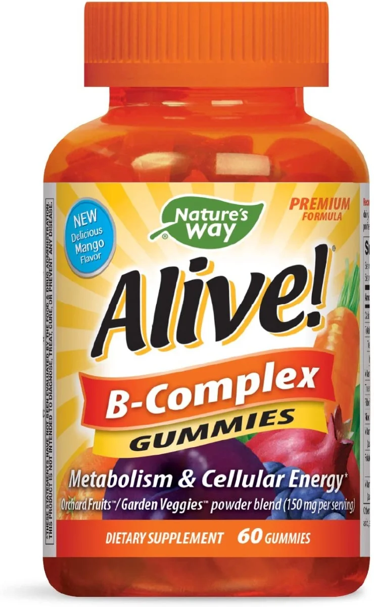 Nature's Way Alive! B-Complex Gummies - 8 B-Vitamins - Vitamins B6 B12 - Vitamin C - 60 Gummies