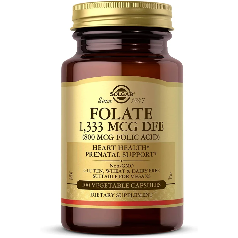 Solgar Folate 1,333 mcg Dietary Folate Equivalent (800 mcg Folic Acid) 100 Vegetable Capsules