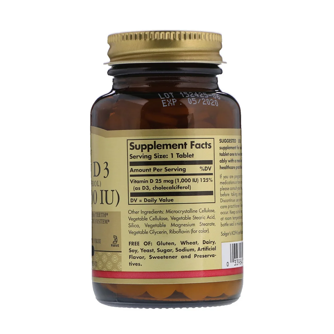 Solgar Vitamin D3 Cholecalciferol - 25 mcg - 180 Tablets