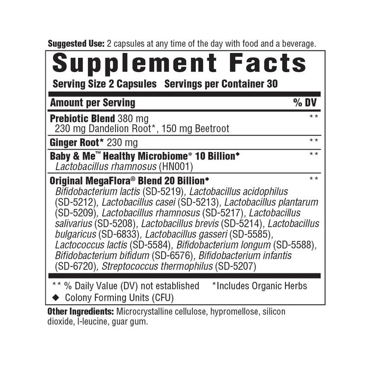 MegaFood Baby & Me 2 Prenatal Probiotic + Prebiotic - 30 billion - 60 Capsules