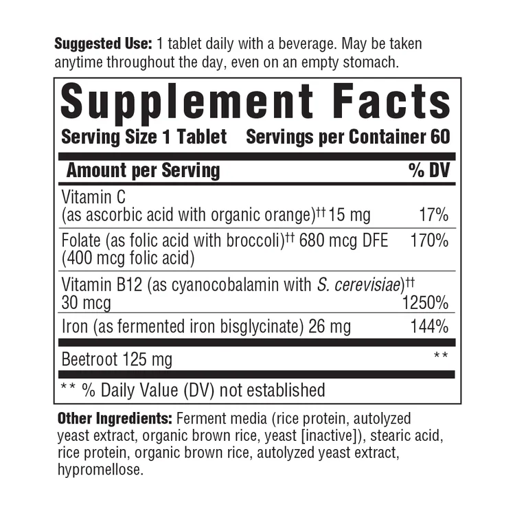 MegaFood Blood Builder Iron Supplement with Vitamin C - 60 Tablets
