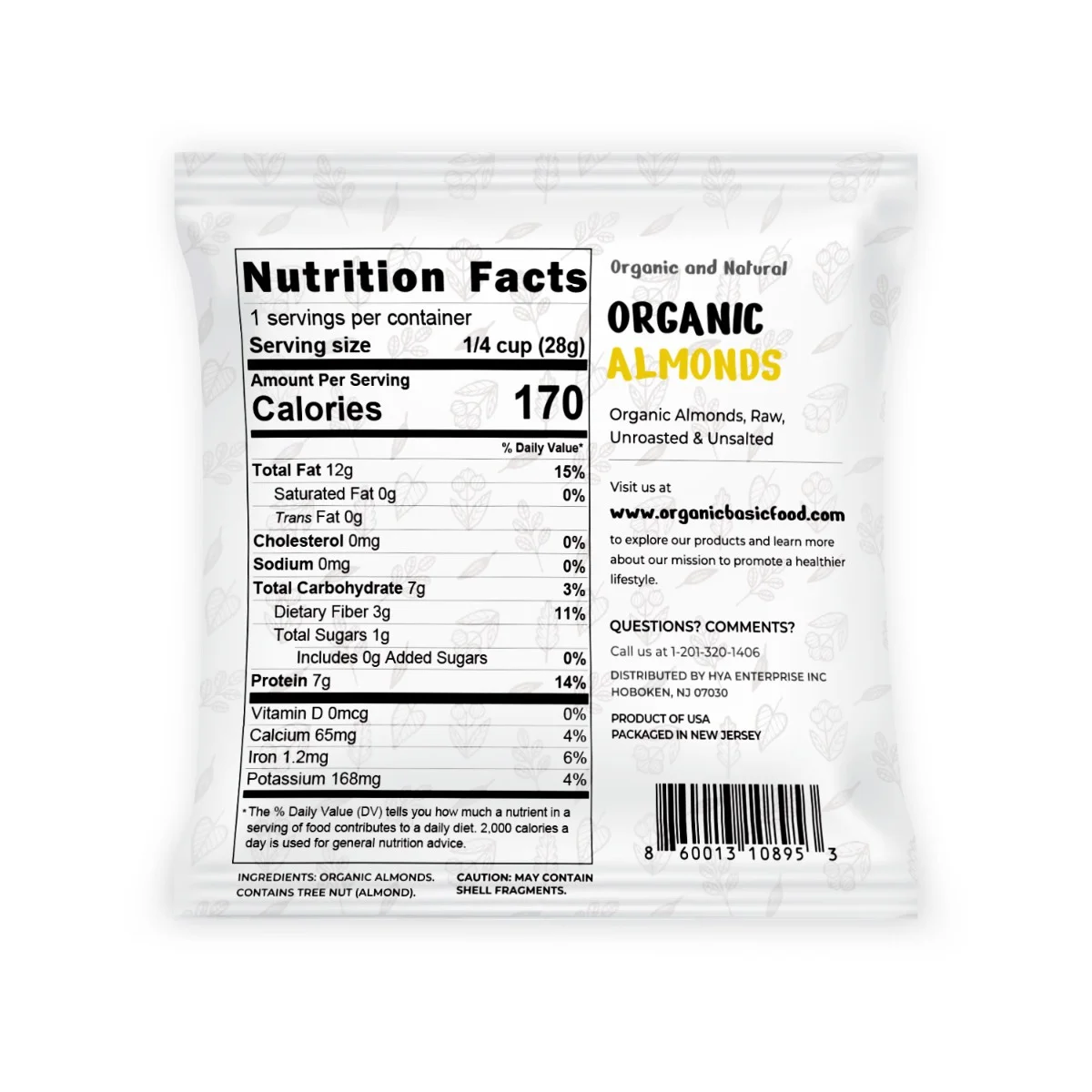 Organic Almonds, Raw, Unroasted & Unsalted | Non-GMO | Vegan | Gluten-Free - 1 oz