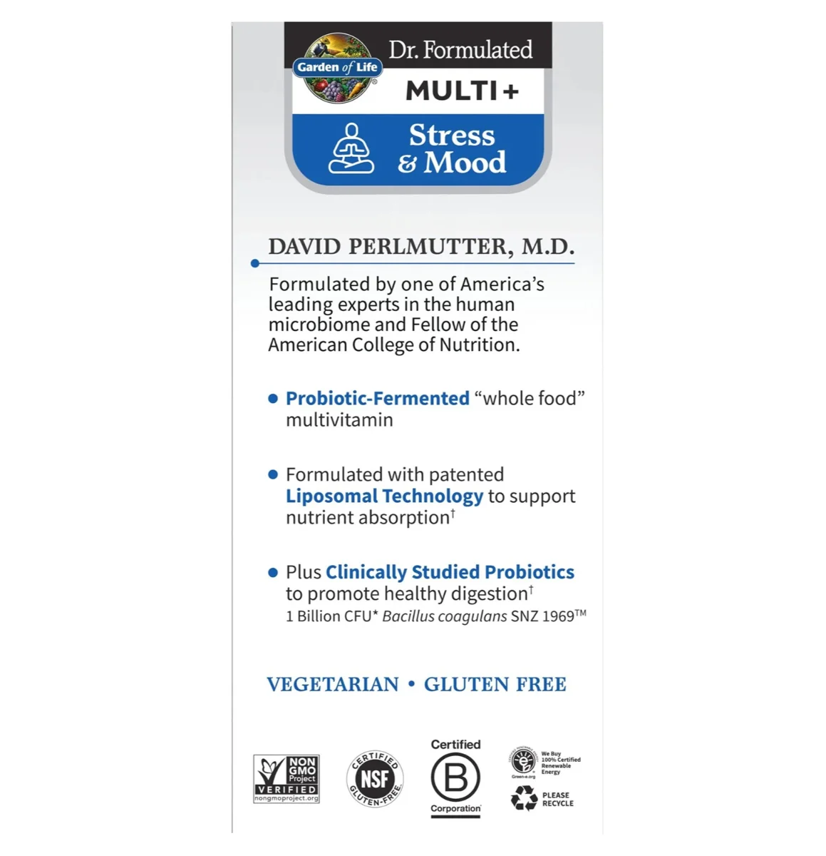 Garden of Life, Dr. Formulated Multi+, Stress & Mood, 60 Capsules
