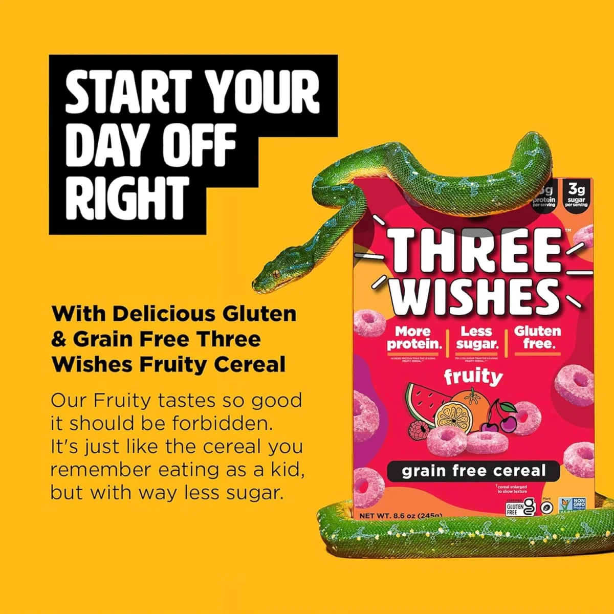 Three Wishes Gluten Free Protein Cereal, Fruity - 8.6 oz