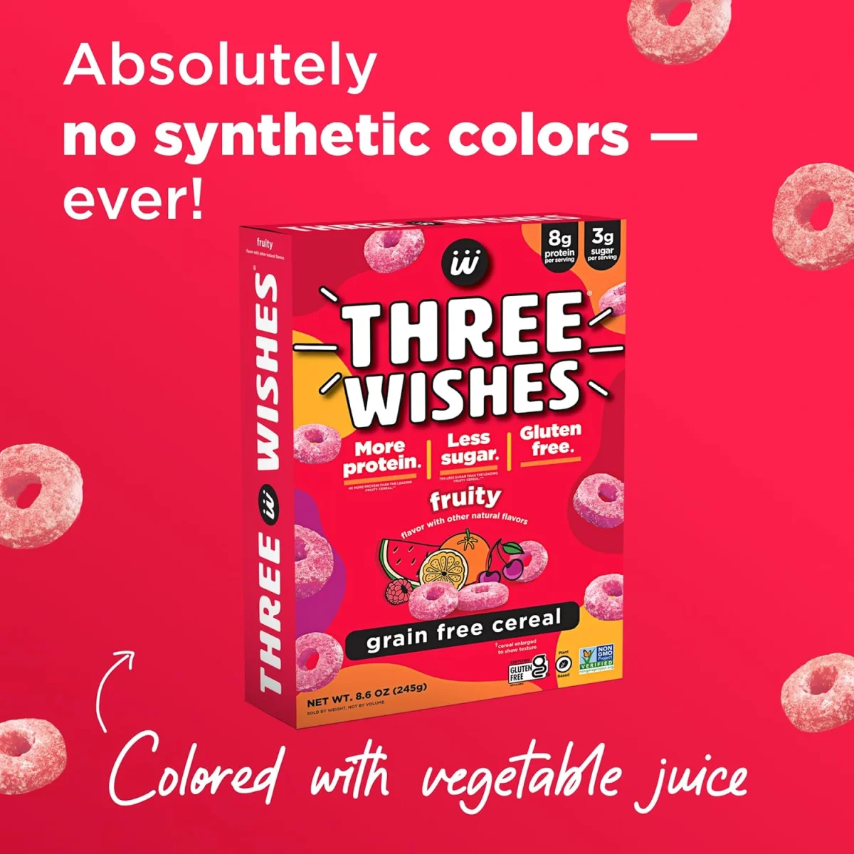 Three Wishes Gluten Free Protein Cereal, Fruity - 8.6 oz