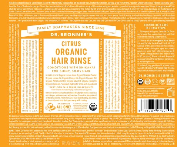 Dr. Bronner's Organic Hair Rinse Citrus - 8 fl oz