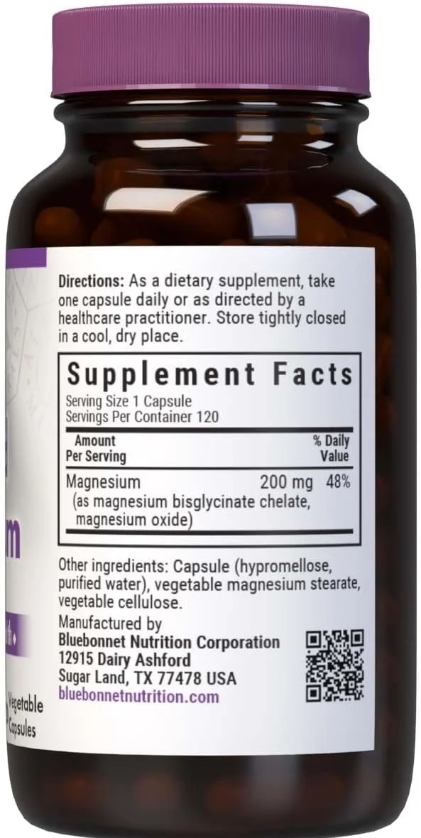 Bluebonnet Nutrition Buffered Chelated Magnesium - 200 mg - 120 Vegetable Capsules