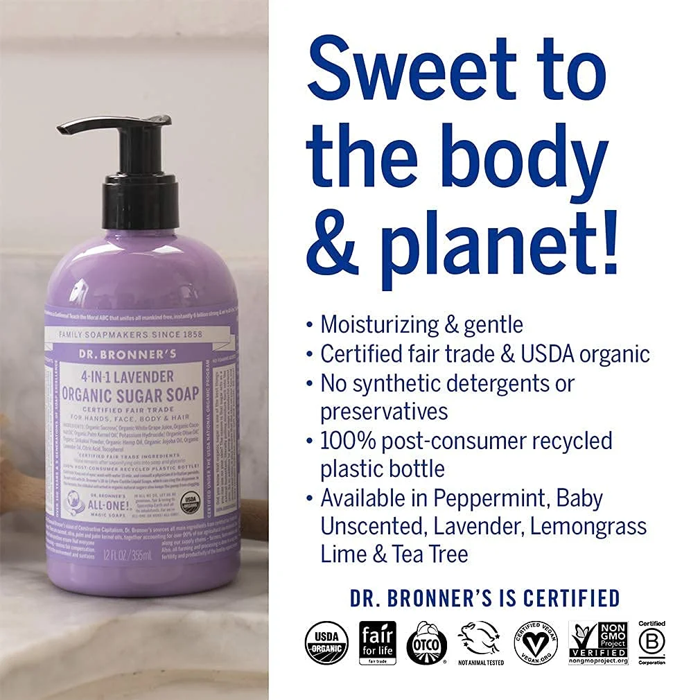 Dr. Bronner's Organic 4-in-1 Pump Soap Sugar Lavender - 24 fl oz