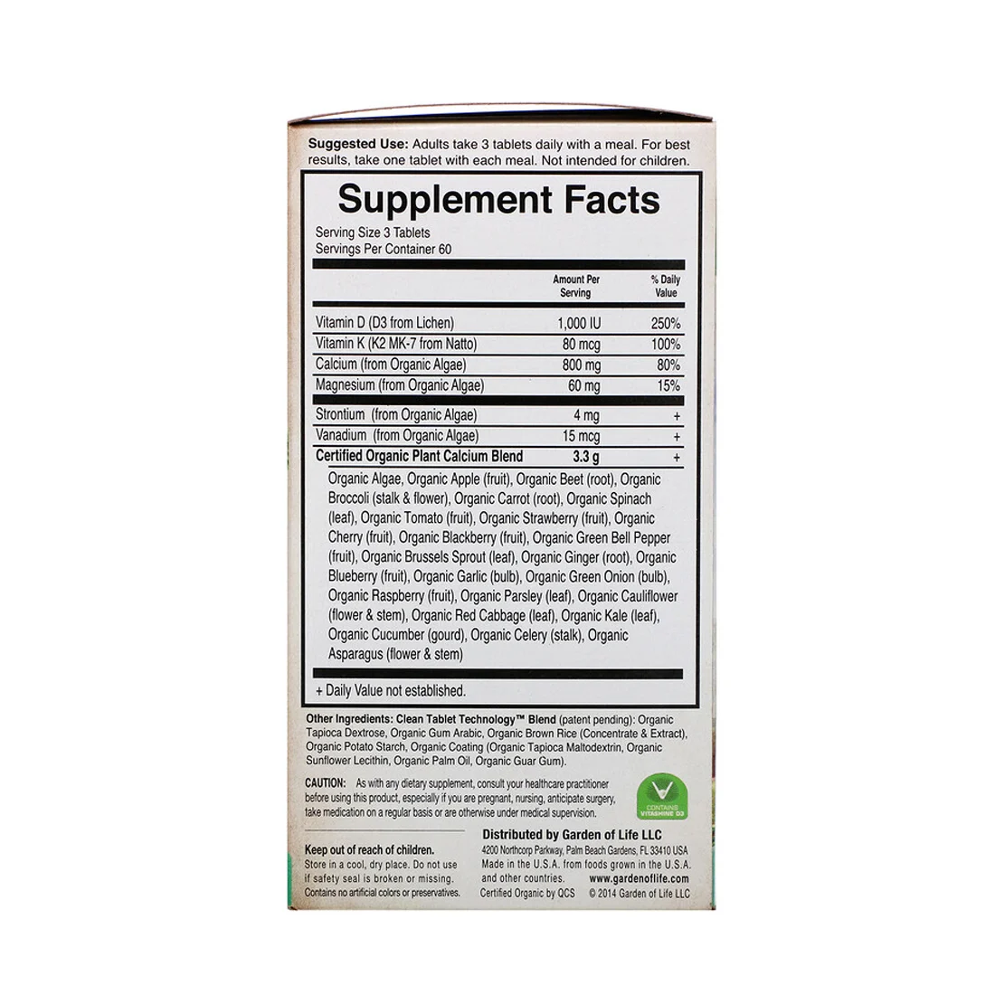 Garden of Life Organics Plant Calcium - 180 Vegan Tablets