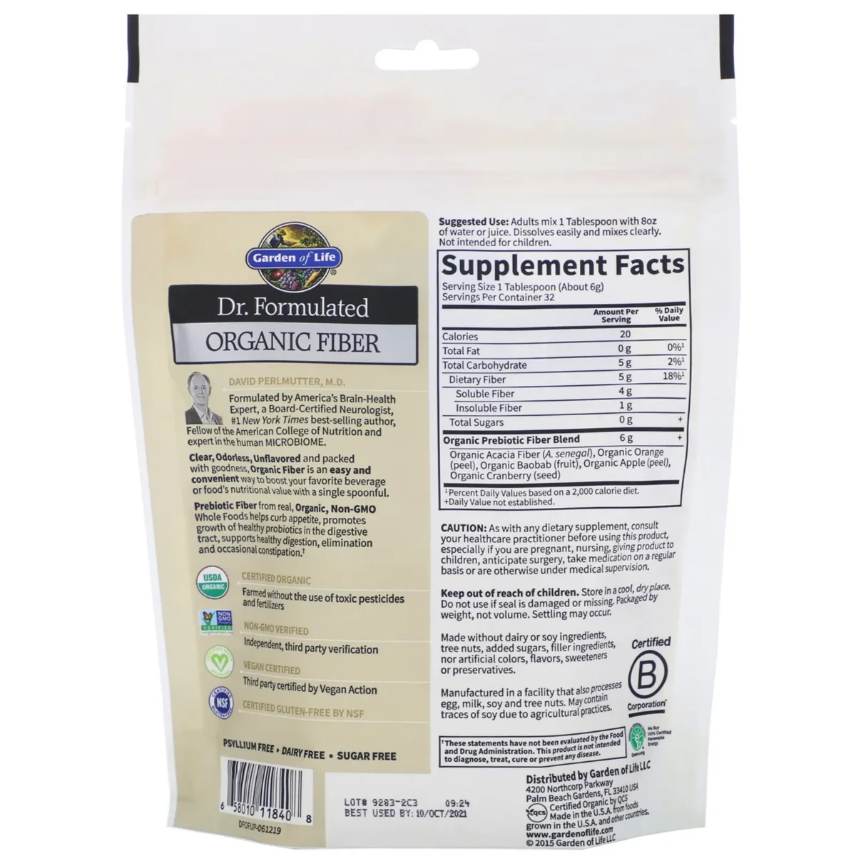 Garden of Life Dr. Formulated Organic Fiber Unflavored - 6.8 oz