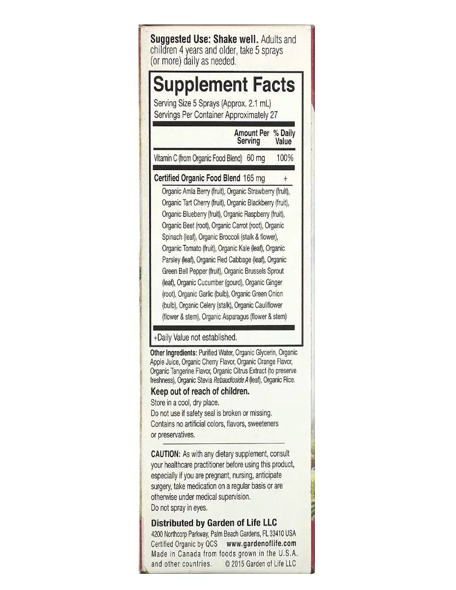 Garden of Life Organics Vitamin C Organic Spray Cherry-Tangerine - 2 oz