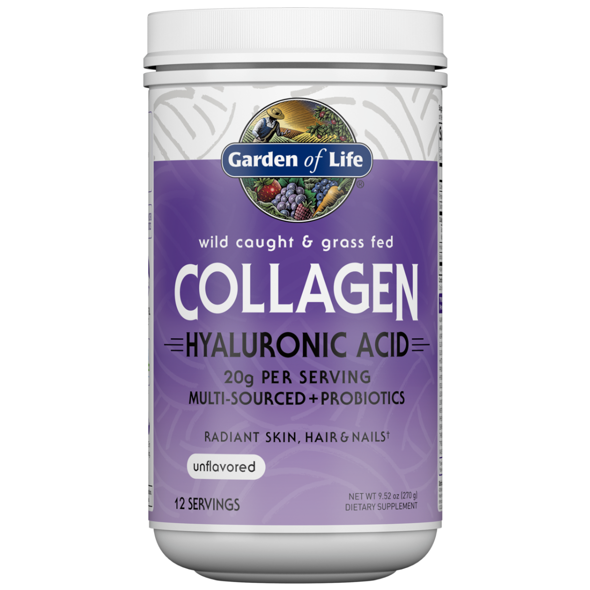 Garden of Life Wild Caught & Grass Fed Collagen with Hyaluronic Acid Powder Unflavored - 12 Servings