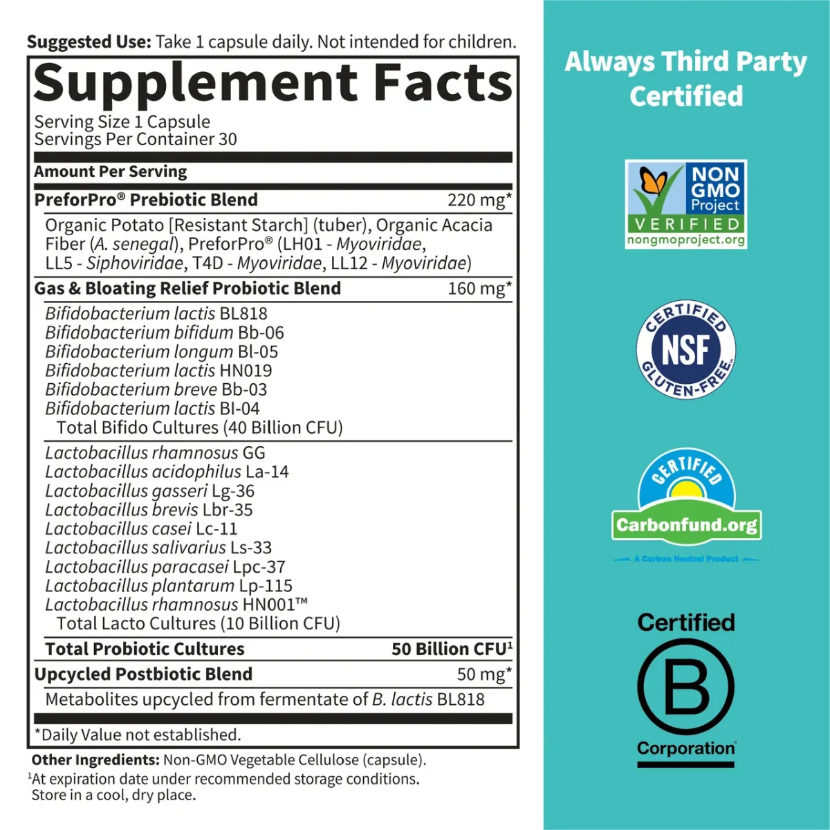 Garden of Life Dr. Formulated Probiotic Gas and Bloating - 50 billion - 30 Vegetarian Capsules