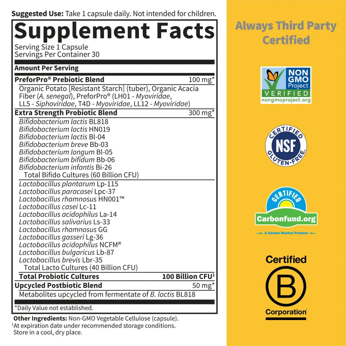 Garden of Life Dr. Formulated Probiotics Pre + Pro + Postbiotics - 100 billion - 30 Vegetarian Capsules