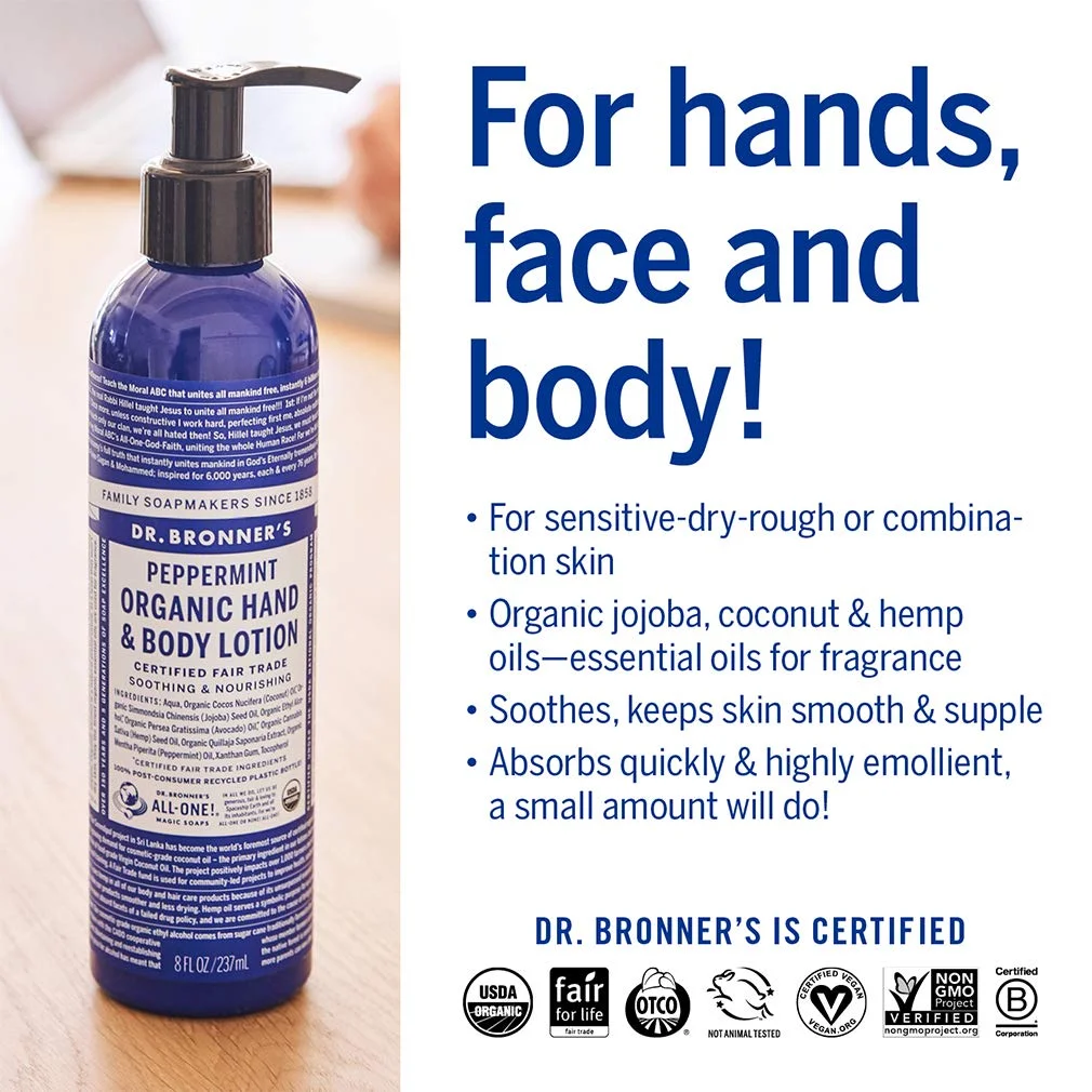 Dr. Bronner's Organic Hand & Body Lotion Peppermint - 8 fl oz