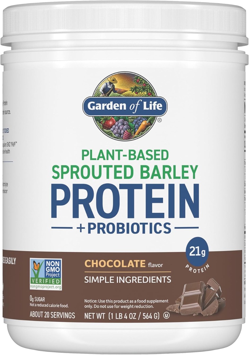 Garden of Life, Plant‑Based Sprouted Barley Protein + Probiotics, Chocolate, 1 lb 4 oz (564 g)