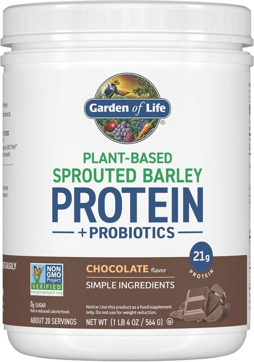 Garden of Life, Plant‑Based Sprouted Barley Protein + Probiotics, Chocolate, 1 lb 4 oz (564 g)