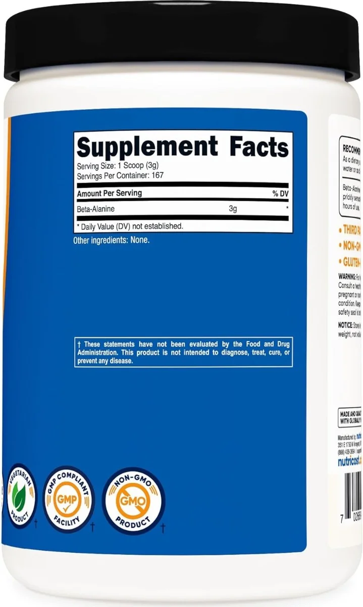 Nutricost, Beta-Alanine, Unflavored, 17.9 oz (500 g)