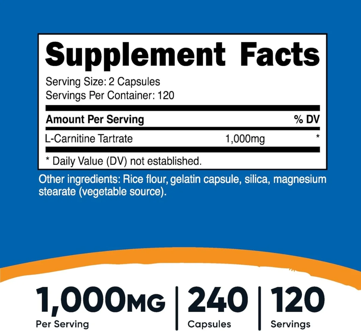 Nutricost L-Carnitine Tartrate - 1000 mg - 240 Capsules