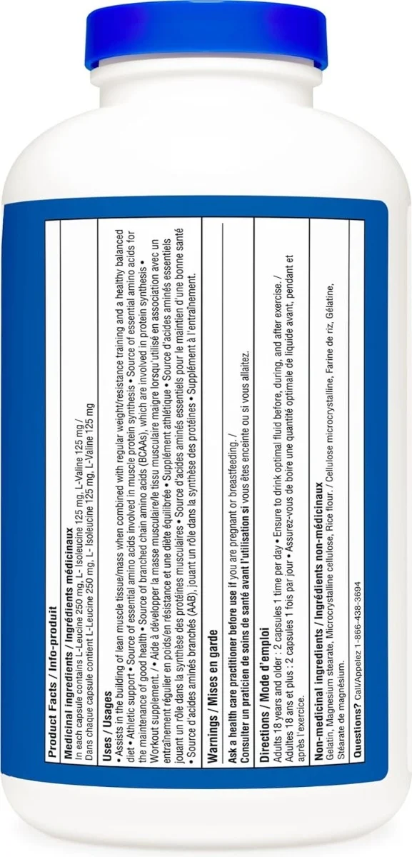 Nutricost, BCAA Supplement (1000mg) 500 Capsules - 2:1:1 Branched Chain Amino Acids