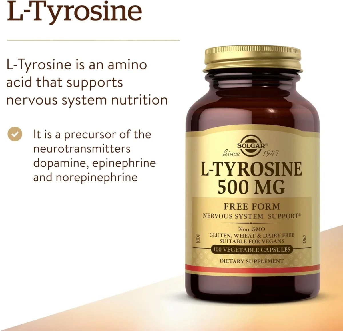 Solgar L-Tyrosine - 500 mg - 100 Vegetable Capsules
