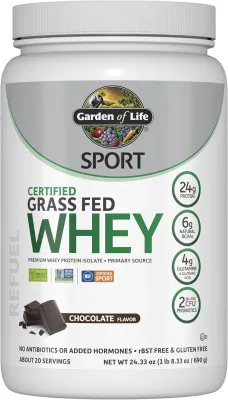 Garden of Life Sport Certified Grass Fed Whey Protein - NSF Certified for Sport Chocolate - 20 Servings