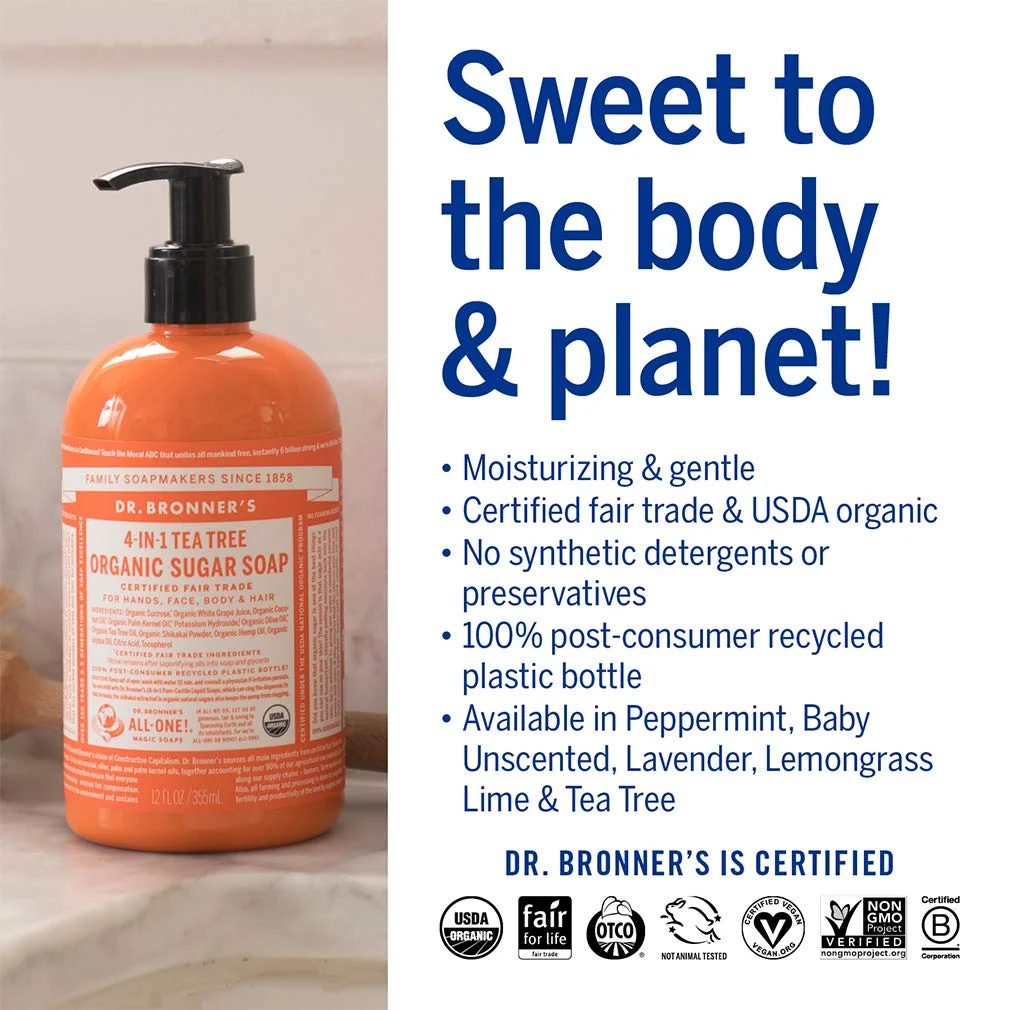 Dr. Bronner's Organic 4-in-1 Pump Soap Sugar Tea Tree - 12 fl oz