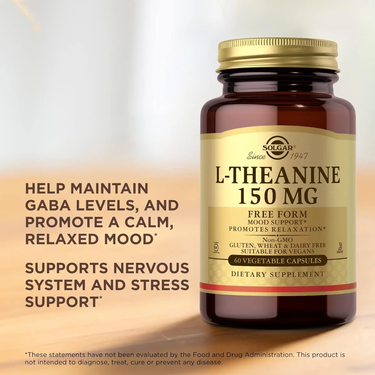 Solgar L-Theanine Free Form - 150 mg - 60 Vegetable Capsules