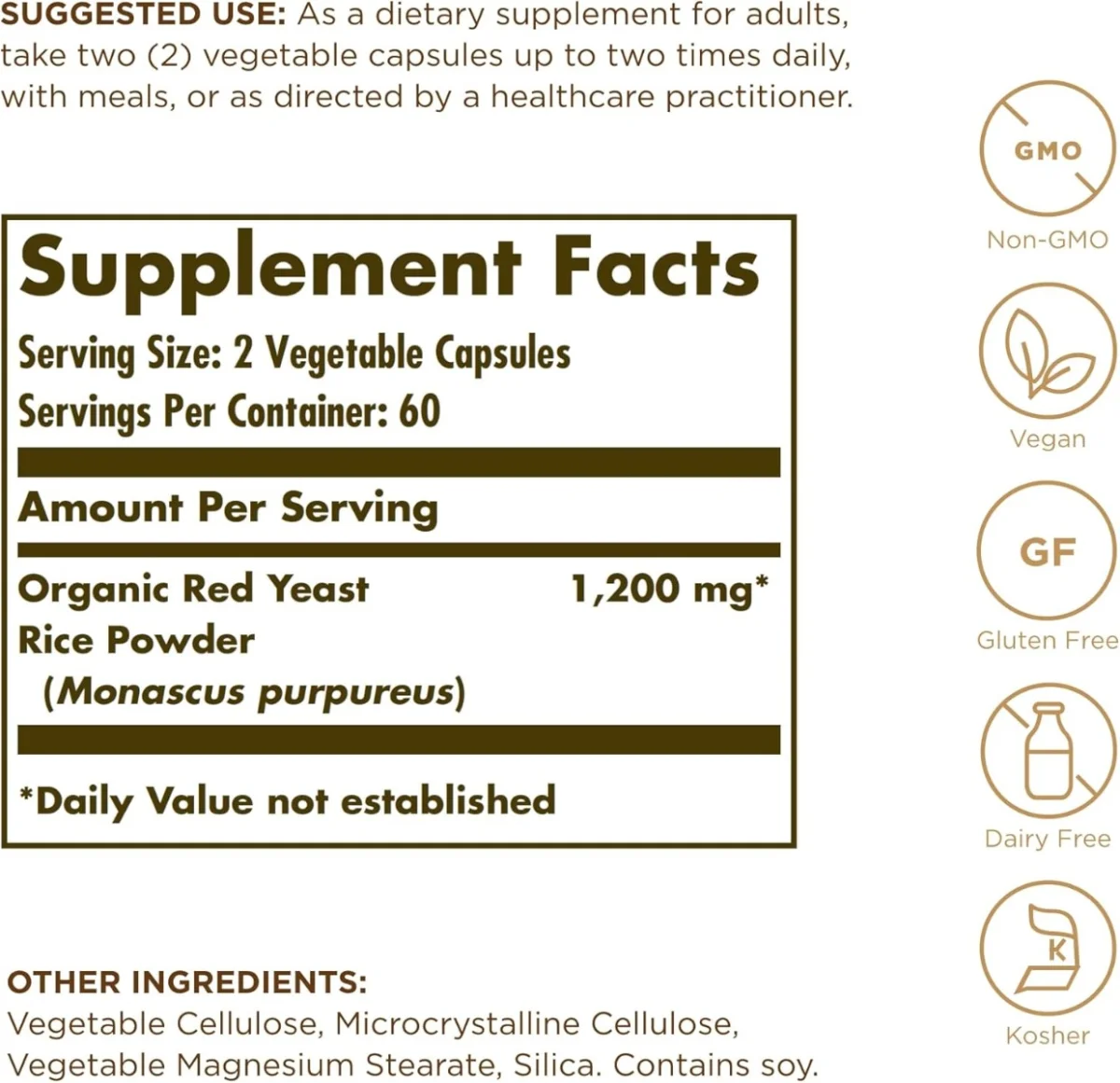 Solgar Red Yeast Rice - 600 mg - 120 Vegetable Capsules