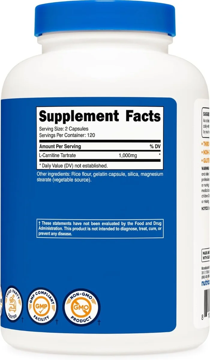 Nutricost L-Carnitine Tartrate - 1000 mg - 240 Capsules
