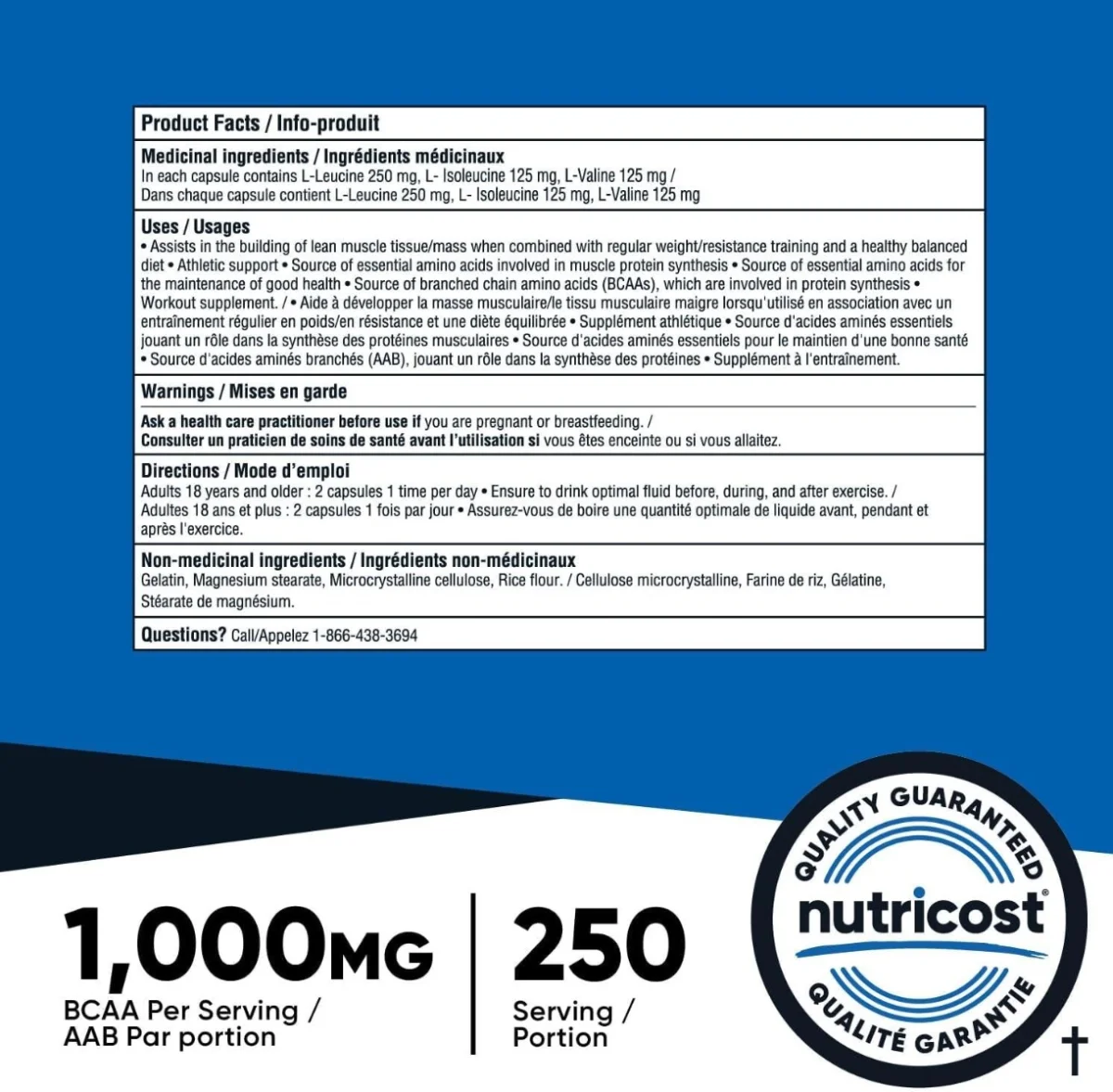 Nutricost, BCAA Supplement (1000mg) 500 Capsules - 2:1:1 Branched Chain Amino Acids