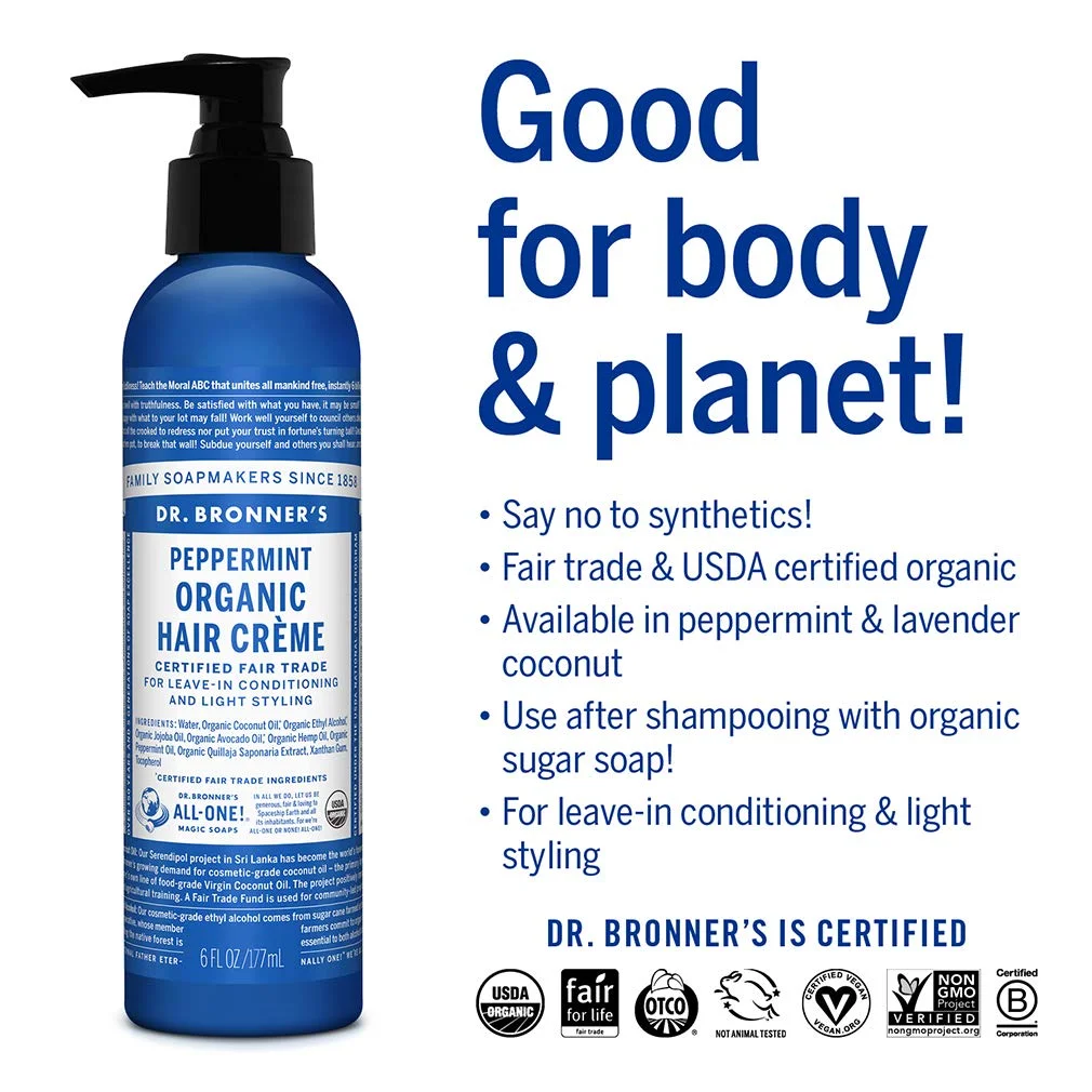 Dr. Bronner's Organic Hair Creme Peppermint - 6 fl oz