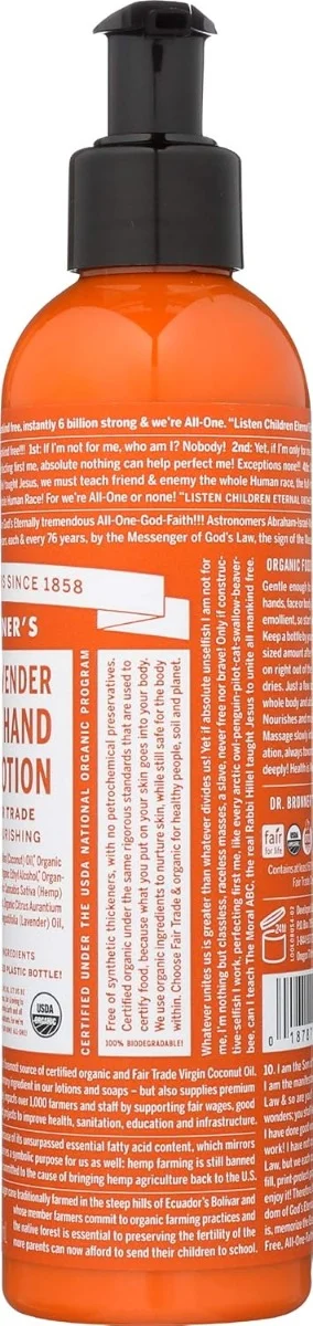 Dr. Bronner's Organic Hand & Body Lotion Orange Lavender - 8 fl oz