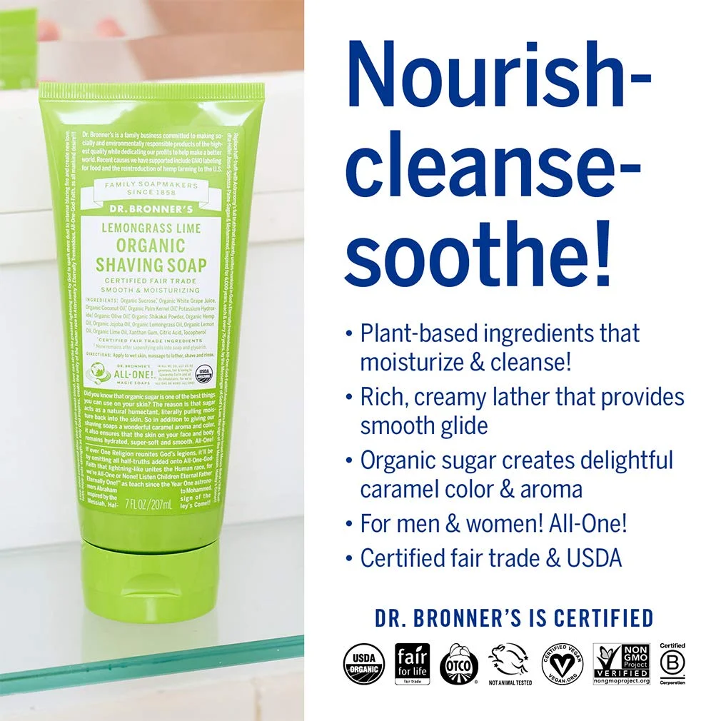 Dr. Bronner's Organic Shaving Soap Lemongrass Lime - 7 fl oz