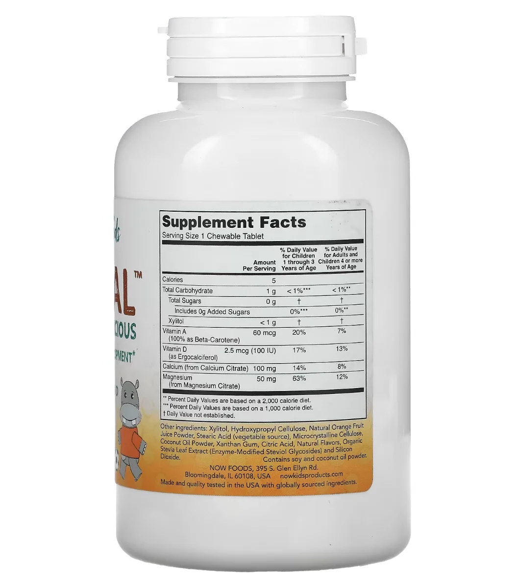 NOW Kids Cal Bone Development Support Orange U Delicious - 100 Chewables