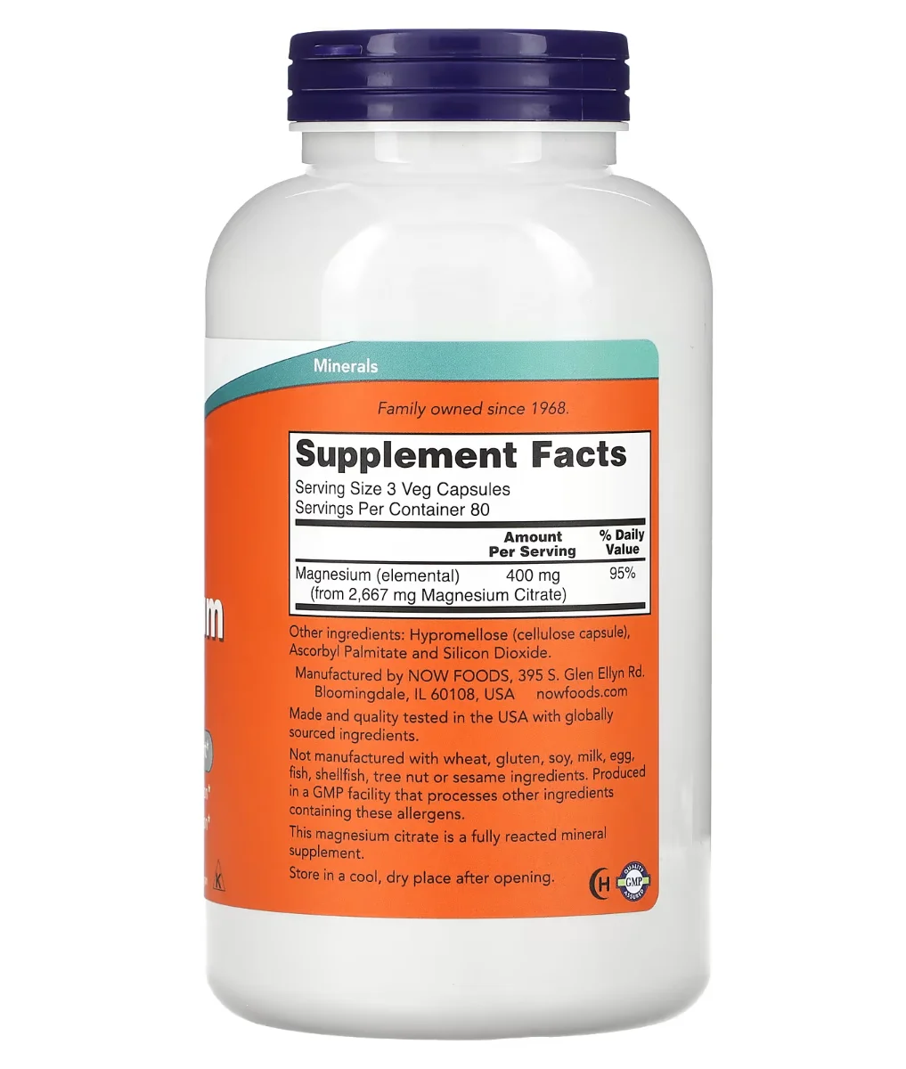 NOW Magnesium Citrate - 400 mg - 240 Veg Capsules