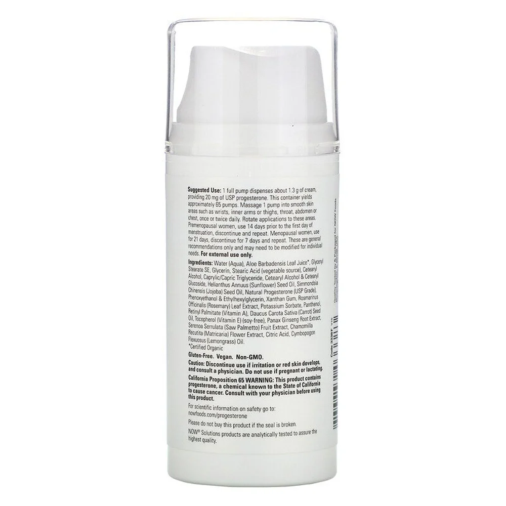 NOW Solutions Natural Progesterone Cream Unscented - 3 oz