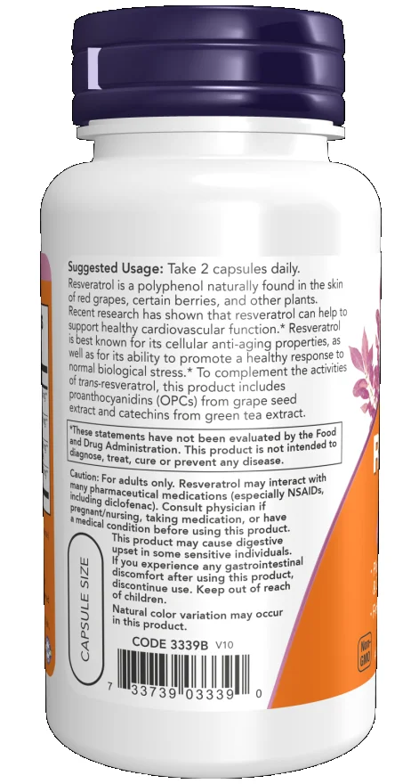 NOW Foods Natural Resveratrol 50 mg 60 Veg Capsules
