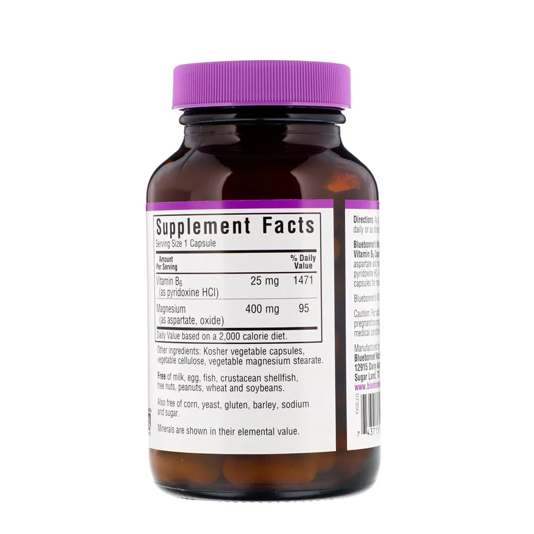 Bluebonnet Nutrition Magnesium Plus B6 - 400 mg - 90 Vegetable Capsules