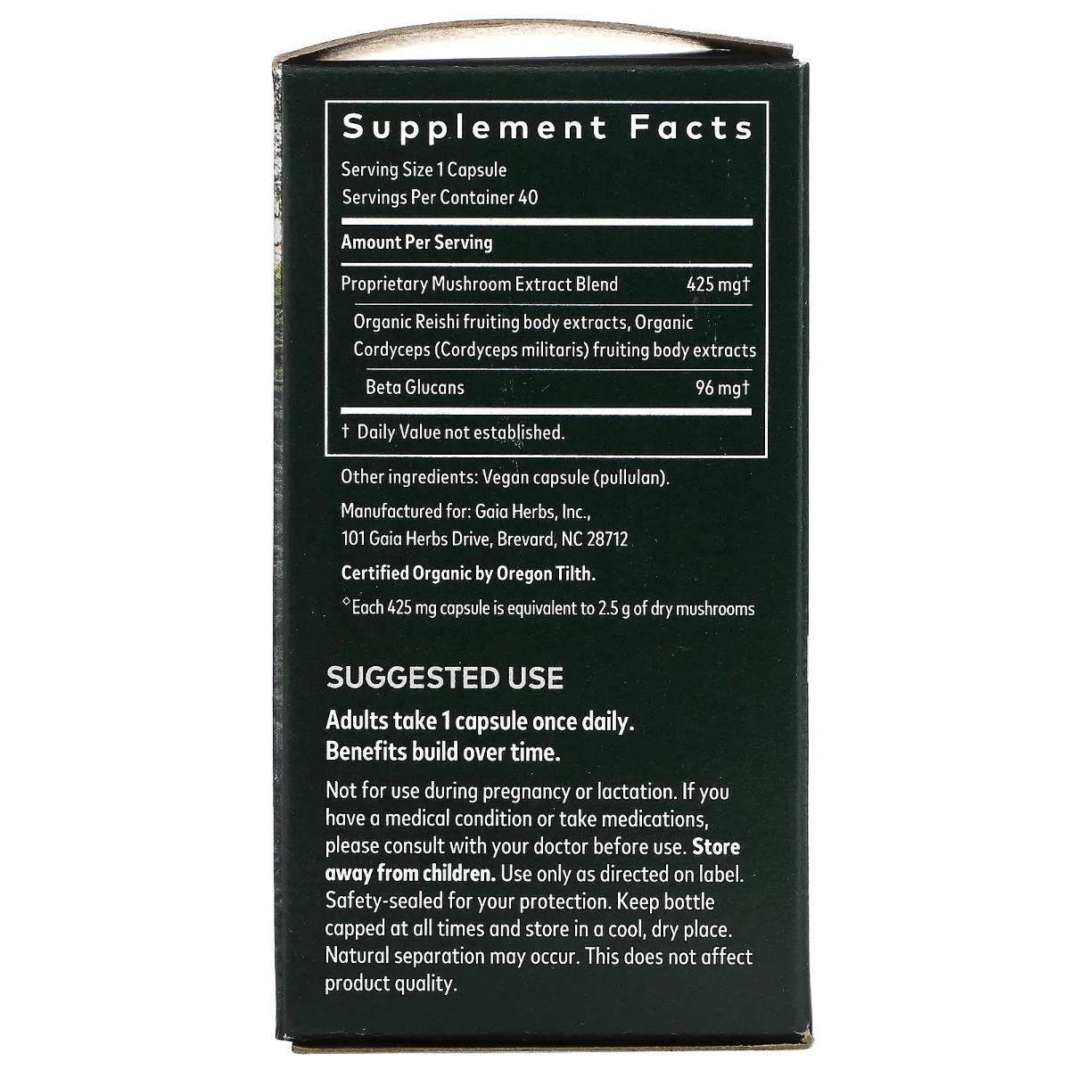 Gaia Herbs Respiratory Mushroom Blend - 40 Vegan Capsules